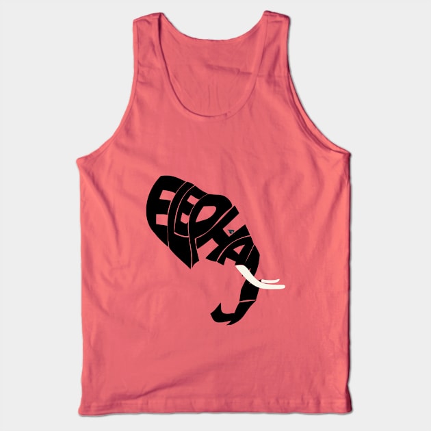 Elephant Word Art Print Tank Top by Artist Rob Fuller